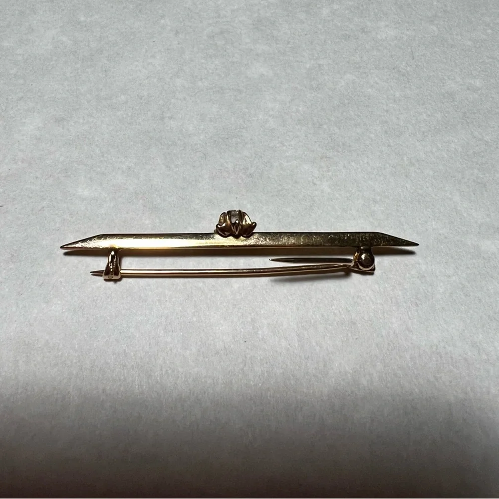 Antique Edwardian Gold and Diamond Bar Pin, Old European Cut, Knife Edge brooch